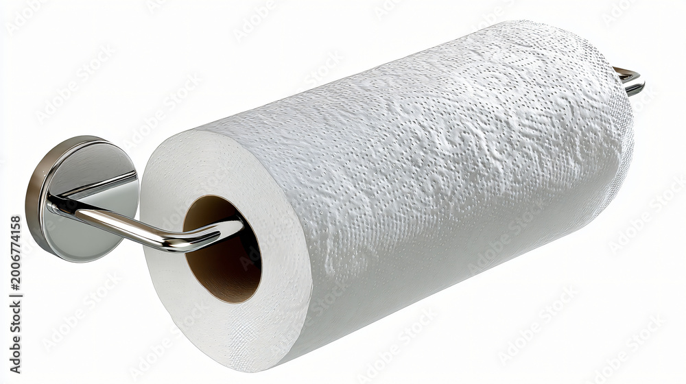 Fototapeta premium Toilet paper roll on chrome wall mount holder