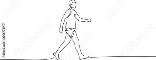 Continuous line drawing of a man walking, minimalist, simple, athletic figure