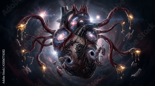 Dark Fantasy Heart with Tentacles Burning.