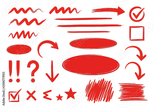 Red hand drawn scribble icons for presentation design and infographic, vector illustration