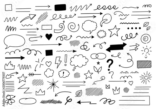 Hand drawn doodle icons and elements for design, illustration and decoration
