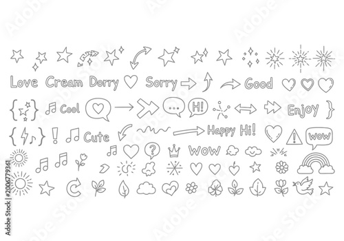 Hand drawn emoticon and symbol doodles for decoration and design