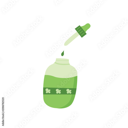 Minimal green serum dropper illustration for skincare branding, wellness