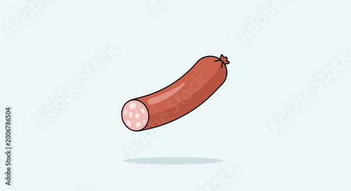 Fotografie Cartoon sausage with pink meat slices on a light blue background