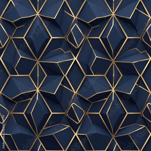 Navy Blue & Gold Geometric Pattern