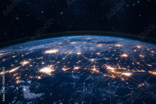 Futuristic Digital Earth with Global Network Data Connections and AI Visualization