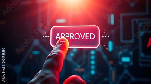 man pressing virtual approved button