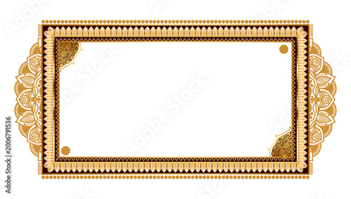 Luxury mandala golden rectangle corner certificate border pattern line photo thai frame islamic wedding invitation background