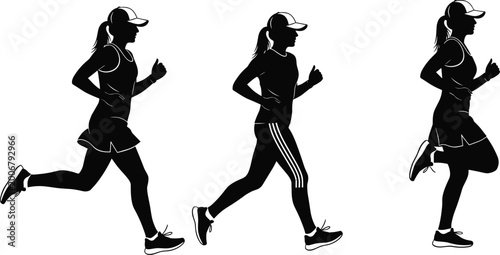 Quadro su tela Silhouette illustration of athletes running in dynamic stride positions, showcas
