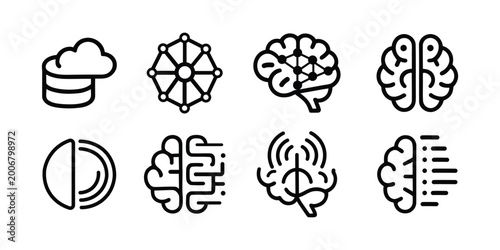 Foto Artificial Intelligence Brain Line Icons Set AI Neural Network Machine Learning