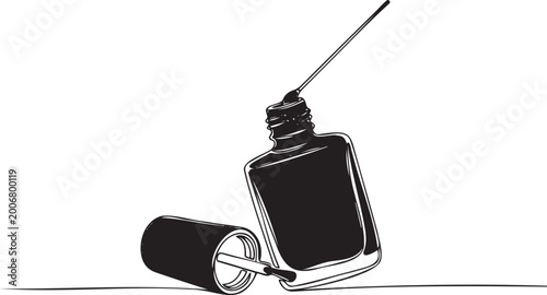 Cuadro en lienzo One Line Illustration of an Open Nail Polish Bottle with Application Brush