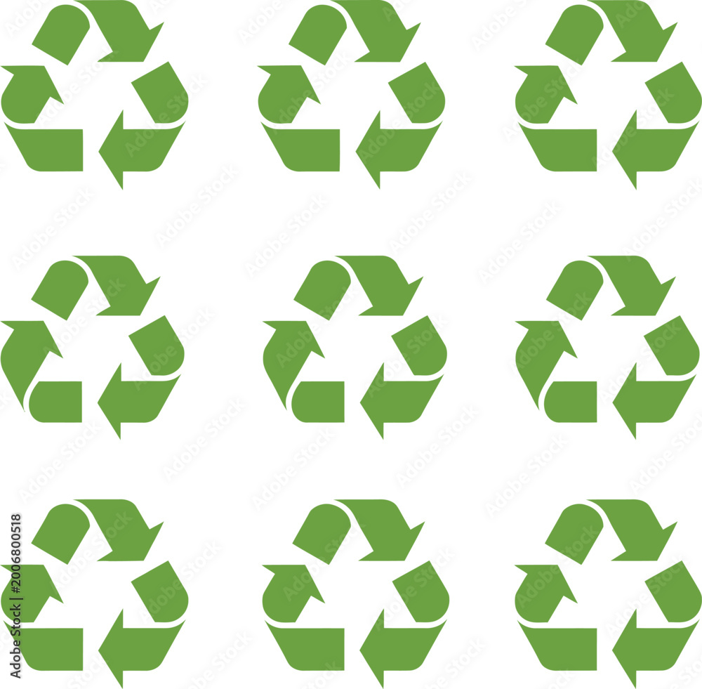 Fototapeta premium Green recycling symbols arranged in a neat grid pattern vector illustration for environmental sustainability and waste management concepts on white.