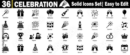 Quadro su tela Celebration solid icon set