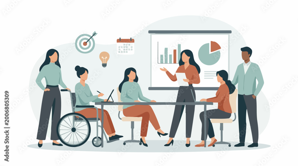 Fototapeta premium Inclusive Business Meeting: Diverse Team Presenting Data and Strategy