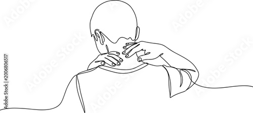 Tableau sur toile Continuous Line Drawing of a Person Scratching Neck, Minimalist Art Style