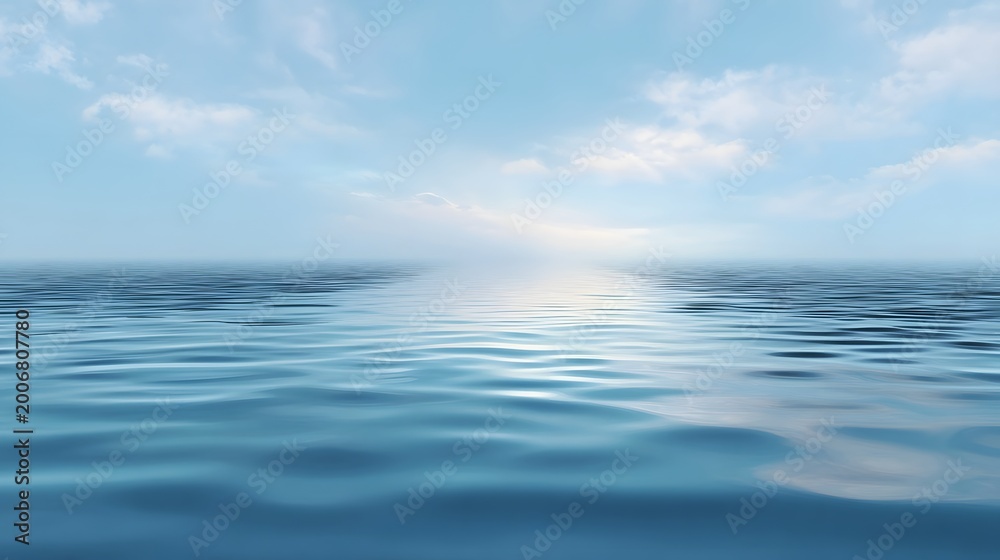 Fototapeta premium A serene view of a calm ocean surface meeting the soft gradient sky at the distant horizon