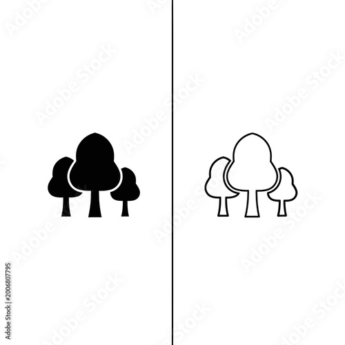 Bild auf Leinwand Forest trees icon set in solid and outline versions for nature environment and p