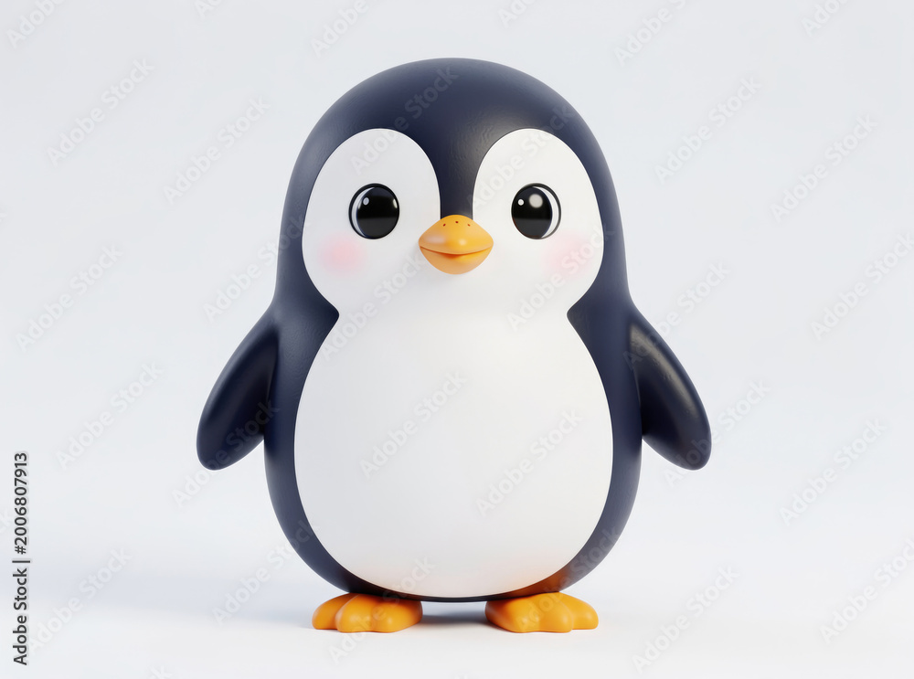 Fototapeta premium A small toy penguin standing on a white surface, great for illustration or decoration