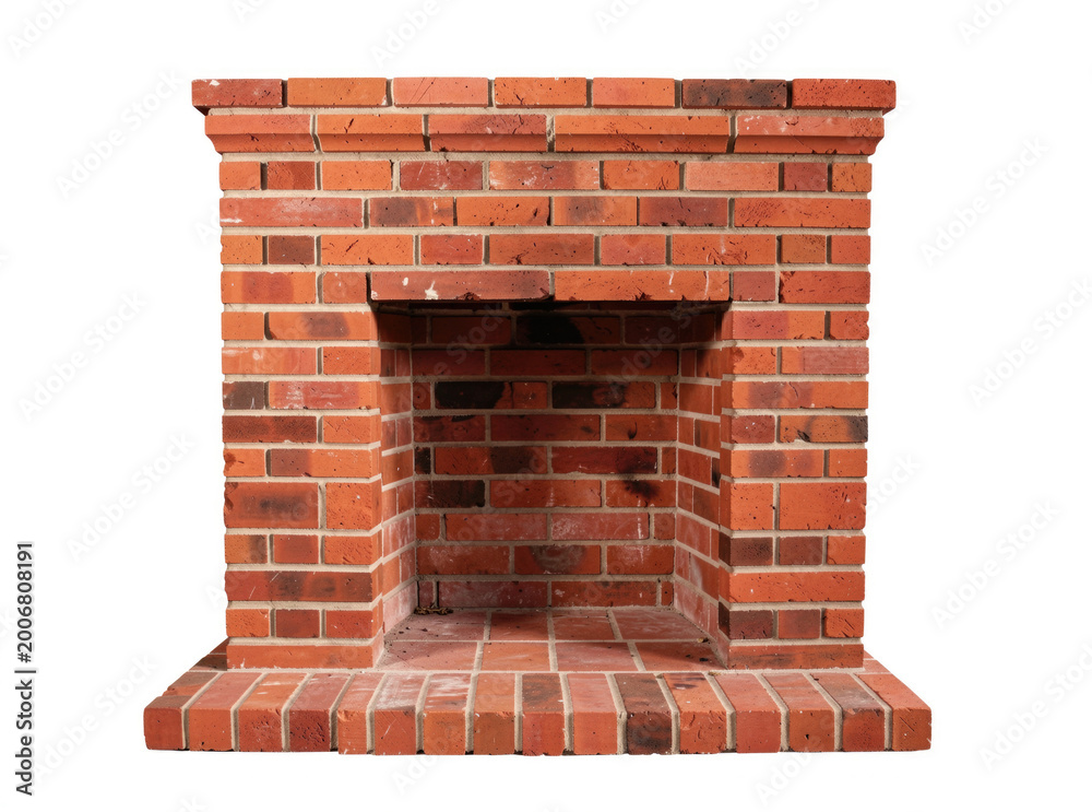 Obraz premium Simple design of a red brick fireplace against a white background