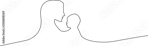 Parent and child facing each other in continuous line art