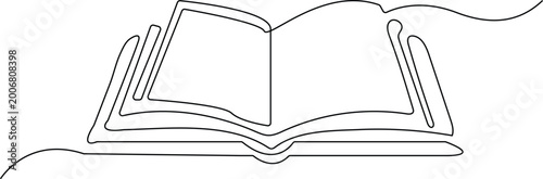Open book in continuous line art style Keywords: book, open, reading, knowledge, education