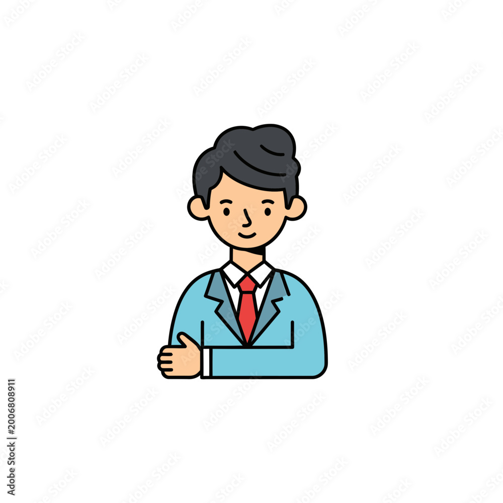 Fototapeta premium Businessman in blue suit giving thumbs up vector illustration
