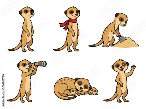 Cute Meerkat Characters in Various Poses.