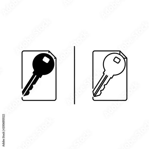 Canvas-taulu Key file document icon set in flat black and outline style with document securit