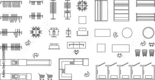 Photos CAD vector floor plan symbol library, top view interior elements set with furnit