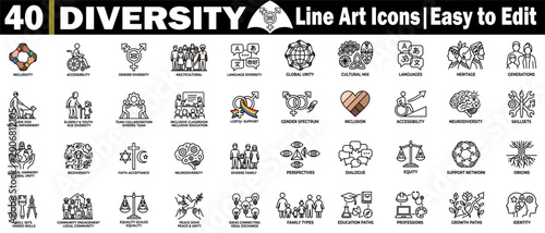 Cuadro en lienzo Diversity line icons