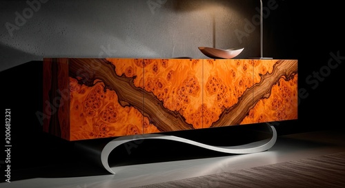 Elegant wooden sideboard furniture design with artistic patterns and modern aesthetics