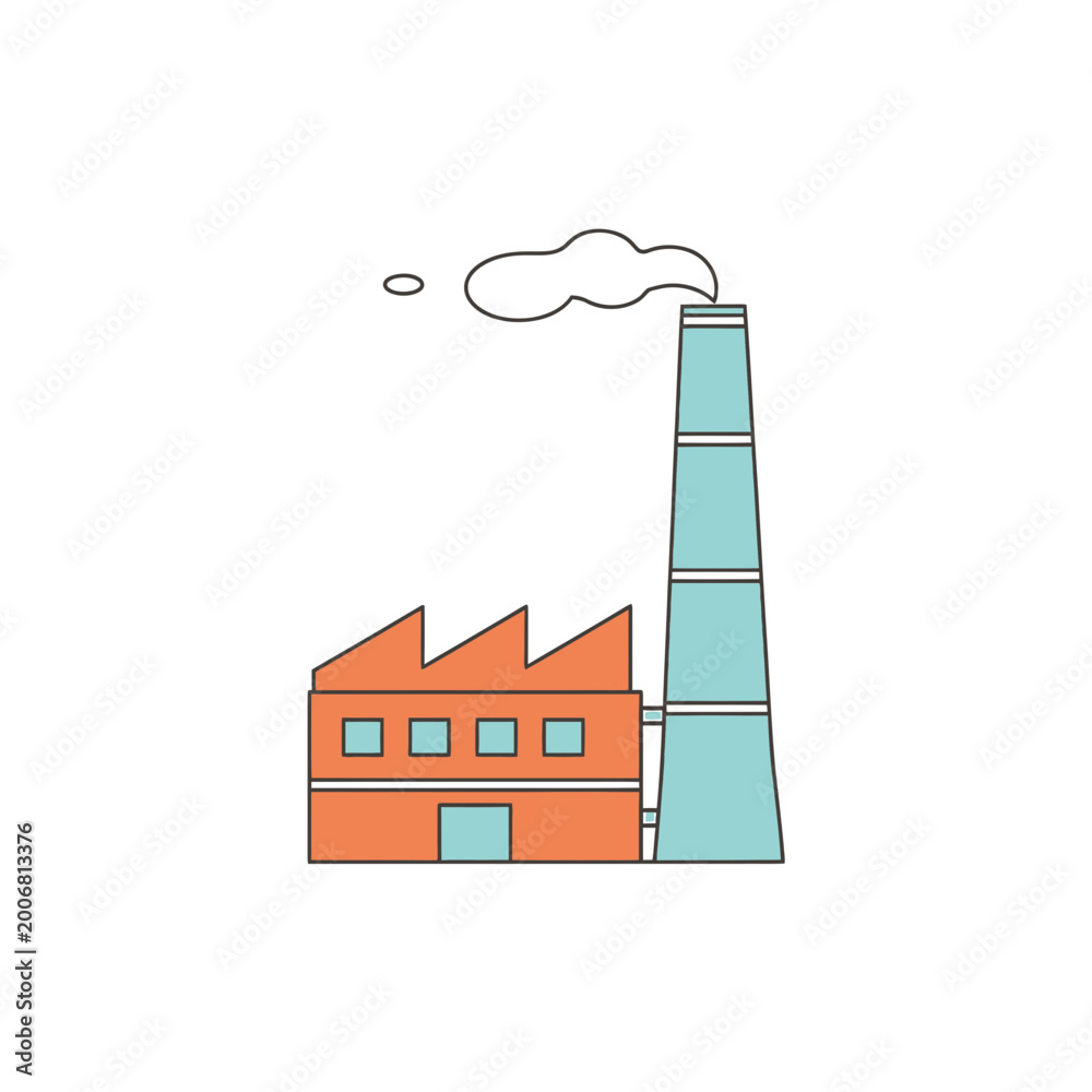 Naklejka premium Industrial factory building with chimney vector illustration