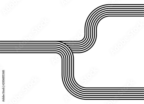Vector sports pattern of black parallel lines on a white background. Design element in retro style. Trendy vector background divided into fragments. Place for text. Roads, Right angle. Wire, pipes