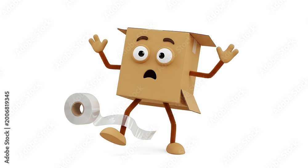 Fototapeta premium 3d cartoon cardboard box character looking surprised isolated on white background