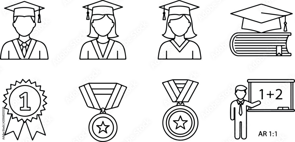 Obraz premium Graduation Academic Icons Set 8.