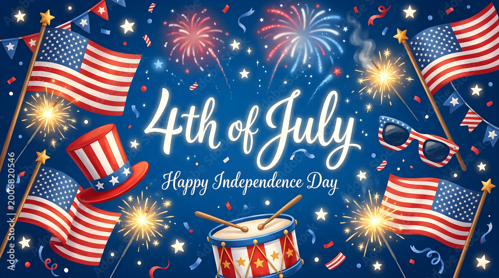 Fototapeta premium Festive fourth of july celebration with fireworks and patriotic symbols