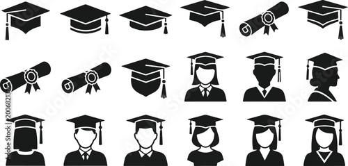 Graduation Cap Icons Set 3.