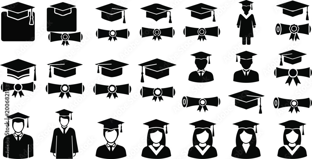 Obraz premium Graduation Cap Icons Set.