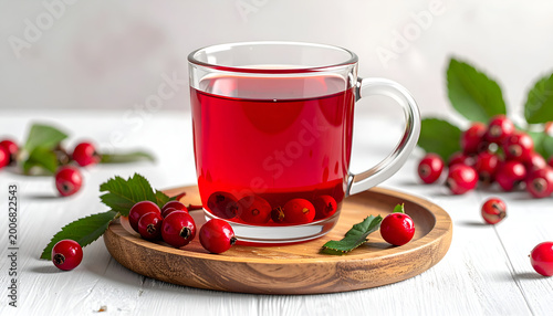 Refreshing Red Berry Drink in a Glass Cup with Fresh Berries.