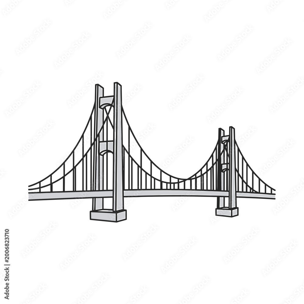 Fototapeta premium Modern suspension bridge vector illustration in minimalist line art