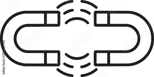 Two opposite horseshoe magnetic objects interacting and repelling each other vector outline linear symbol illustration graphic design
