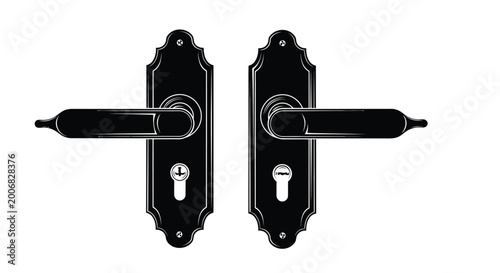 Cuadro en lienzo Black door handle with ornate backplate and keyhole isolated on a white backgrou