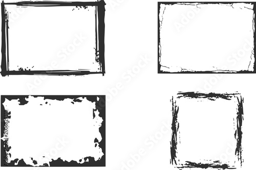 Photos Grungy Frames Collection: A quartet of grunge-style frames, each showcasing unique textures and distressed edges, perfect for adding a touch of vintage flair to designs