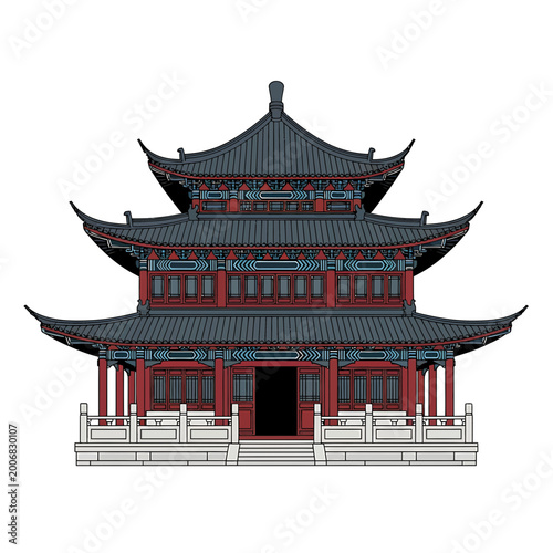 Traditional Chinese Pagoda Pavilion Vector Illustration