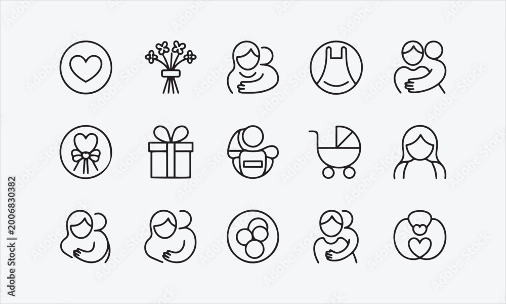 Fototapeta premium Parents Day Icon Collection Symbols of Love and Gratitude vector illustration