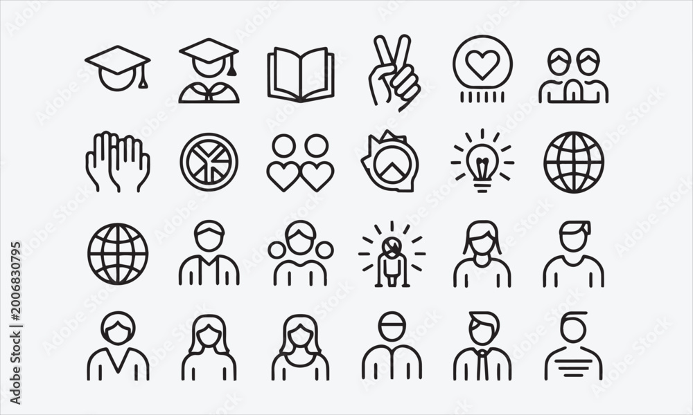 Fototapeta premium Set of simple outline mother earth day Icons. Thin line art icons pack. Vector illustration