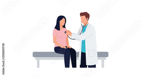 Doctor Examining Female Patient with Stethoscope Illustration