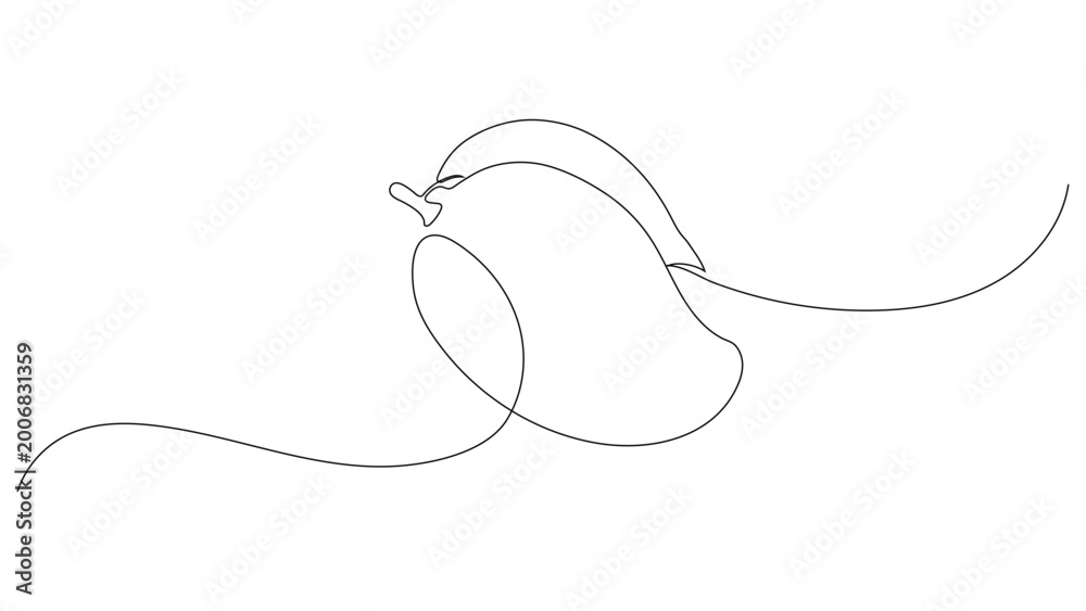 Obraz premium Single line art of tropical mango fruit, Editable stroke 