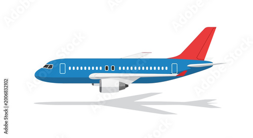 Commercial airplane side view with shadow