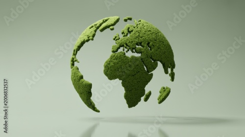 Green Moss Covered Globe Representing Eco Friendly Sustainable Planet Concept